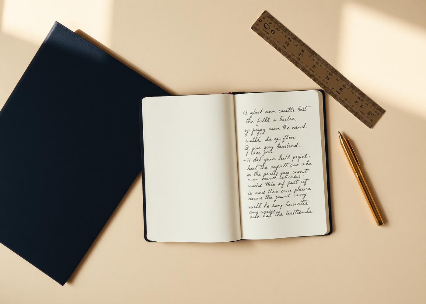 A designer's notebook with handwritten notes on warm paper